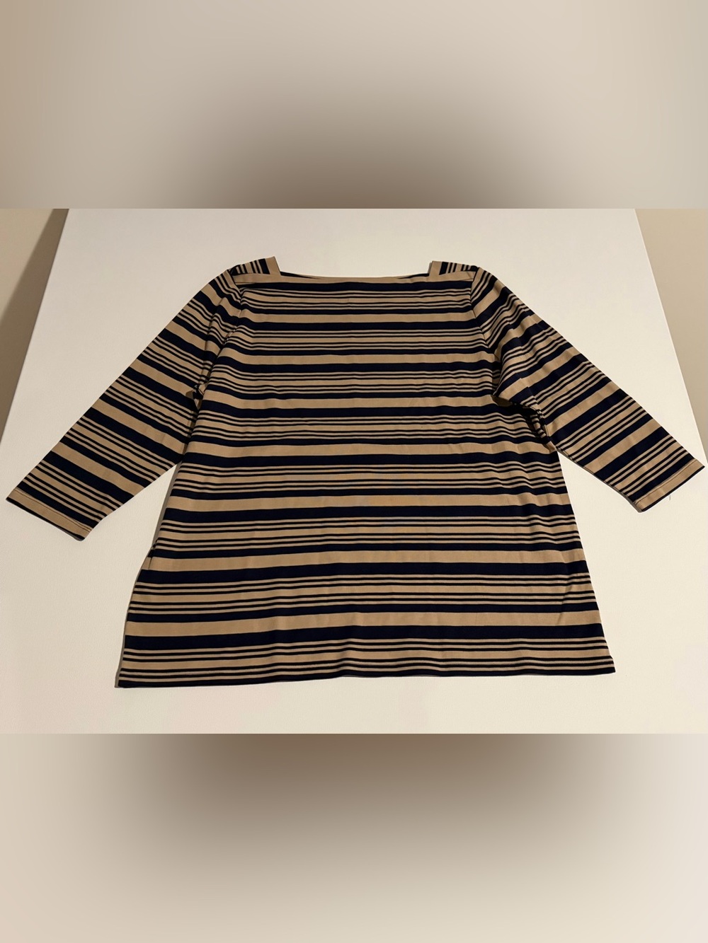 Talbots Striped Boatneck Top in Navy and Tan
